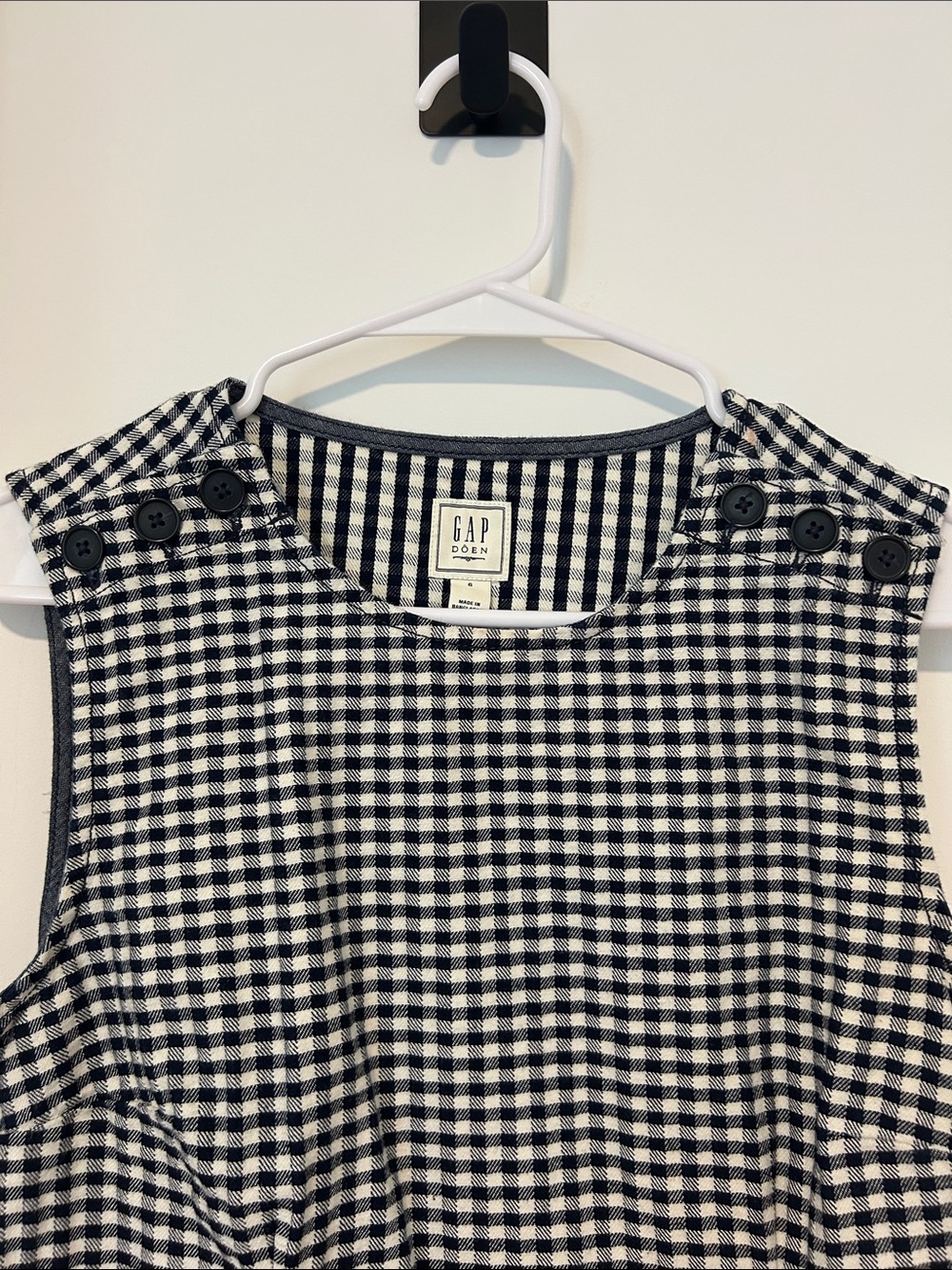 GAP x DOEN Black & White Gingham Sleeveless Dress with Button Shoulder
